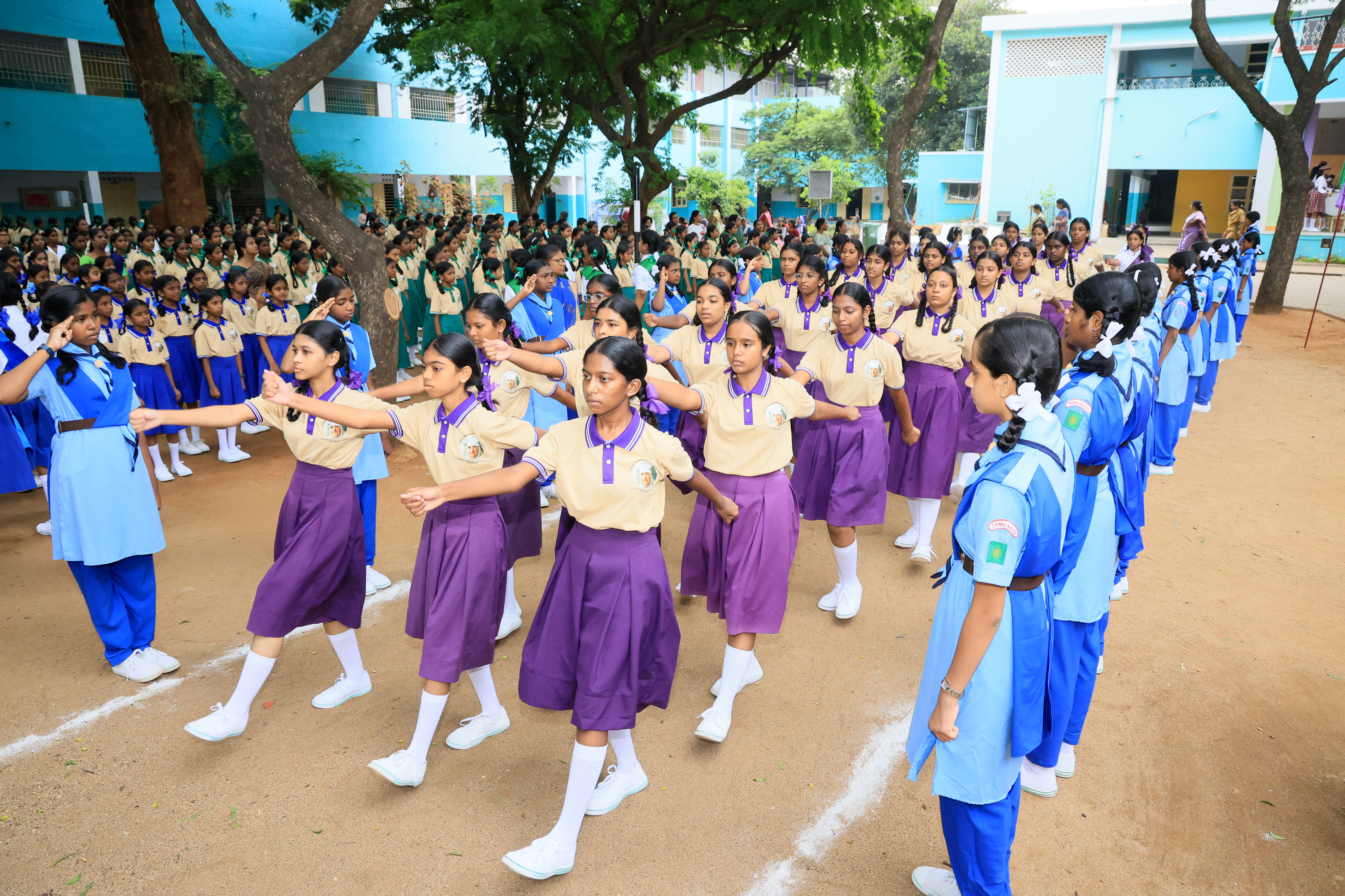Students marching in school uniform